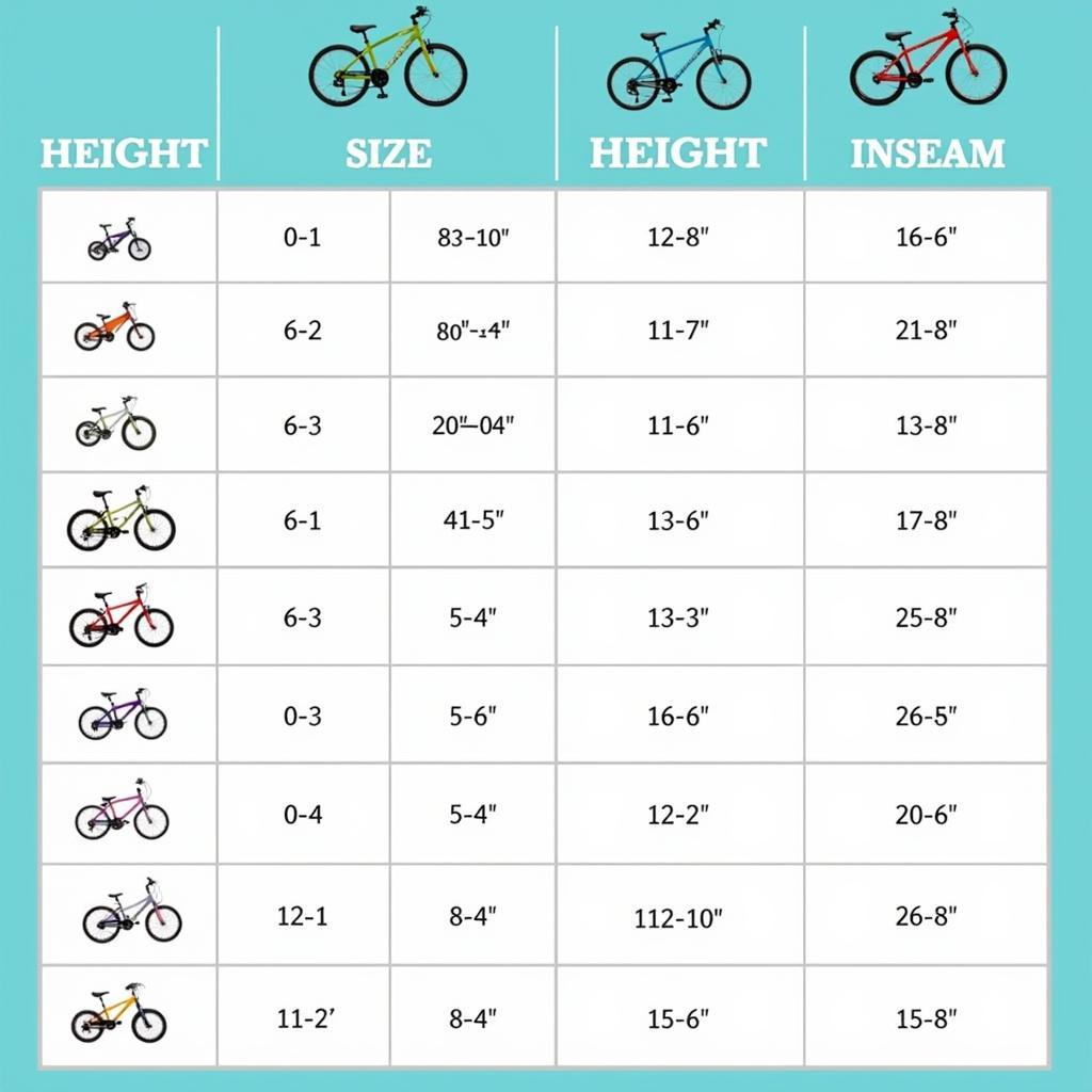 Huffy Cars Bike Size Chart