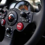 Close-up view of an IndyCar steering wheel controls