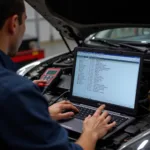 Mechanic Interpreting DTC Codes on a Laptop