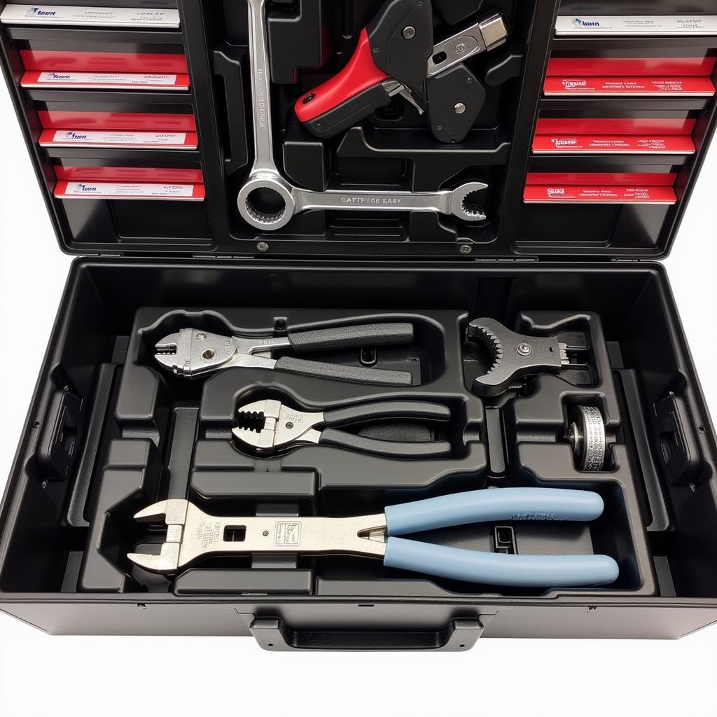 Klein Hand Tools Storage: A well-organized toolbox containing a variety of Klein hand tools, demonstrating proper storage techniques.