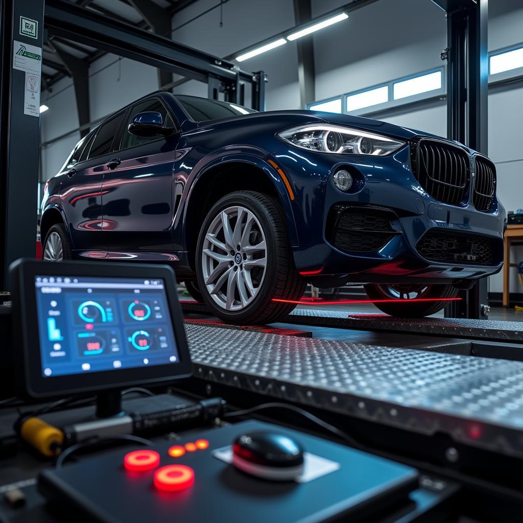 Laser Car Alignment System in a Professional Workshop