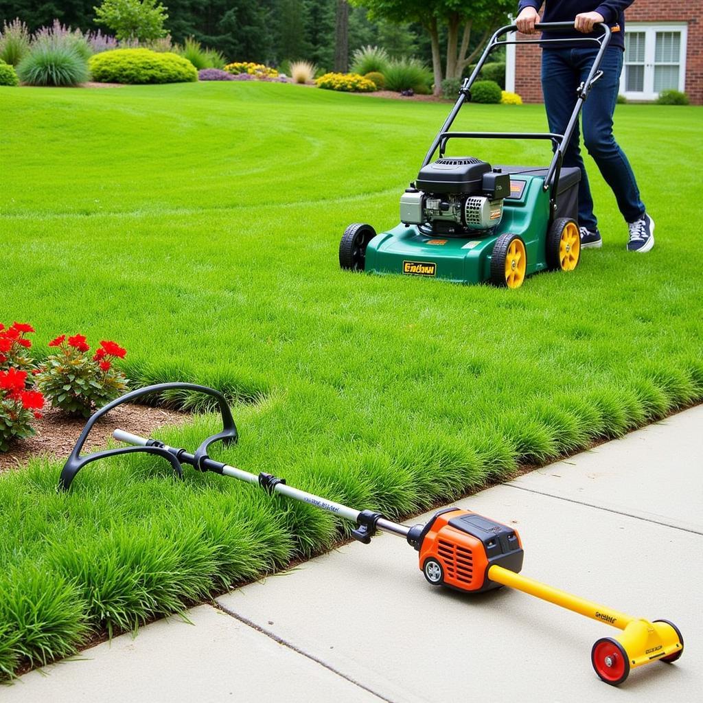 Lawn Mower, Trimmer, and Edger in Action