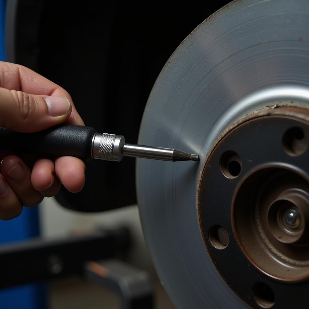 Measuring brake rotor thickness with a micrometer