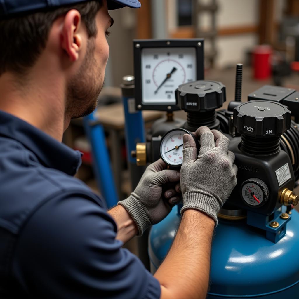 Mechanic Checking Air Compressor Pressure