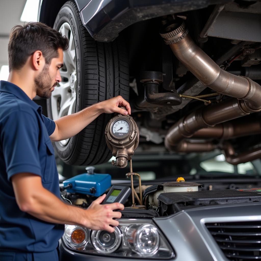 Mechanic Checking Car Emissions System