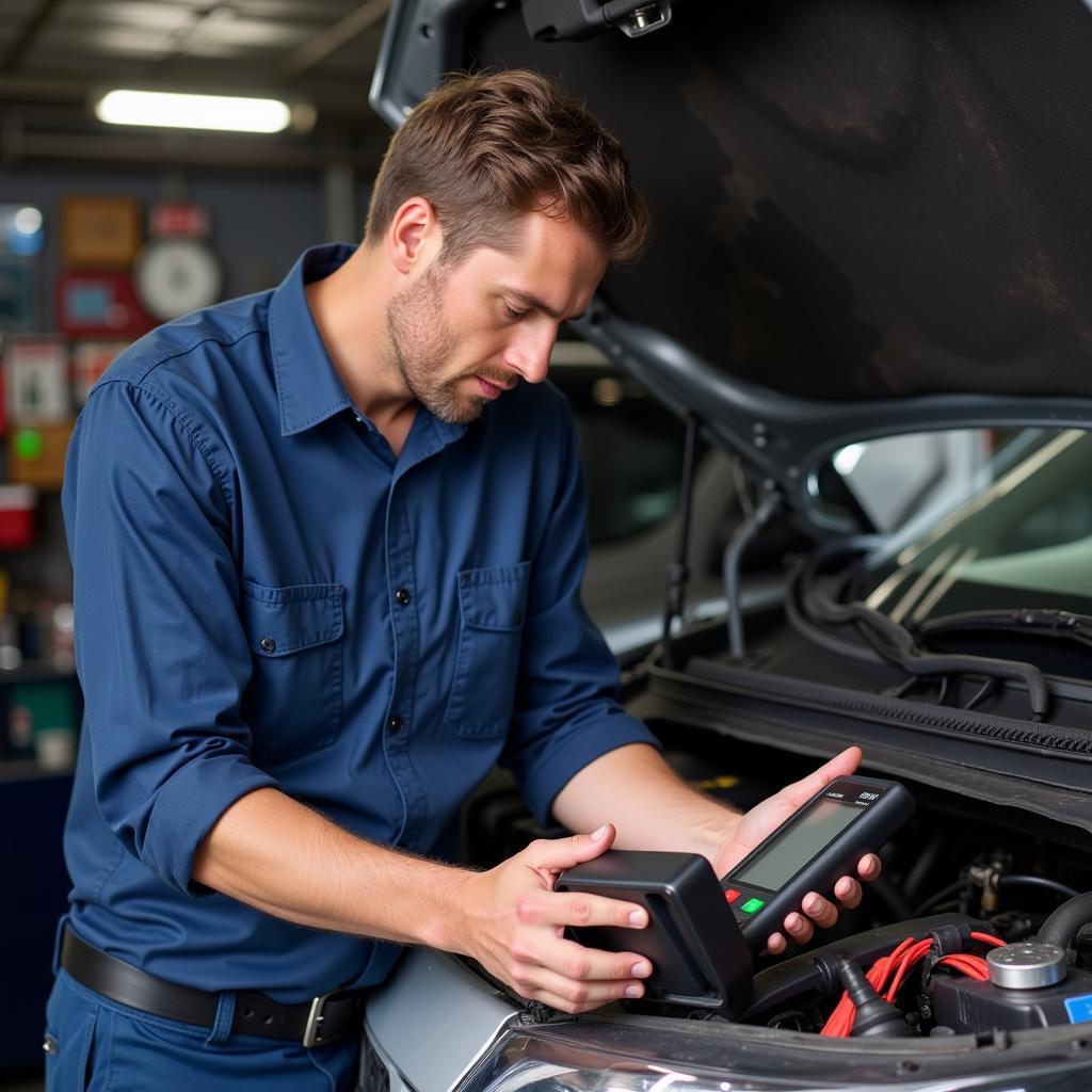 Mechanic Comparing Diagnostic Tools