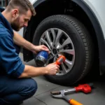 Mechanic Cleaning Car Rim Repair Tools