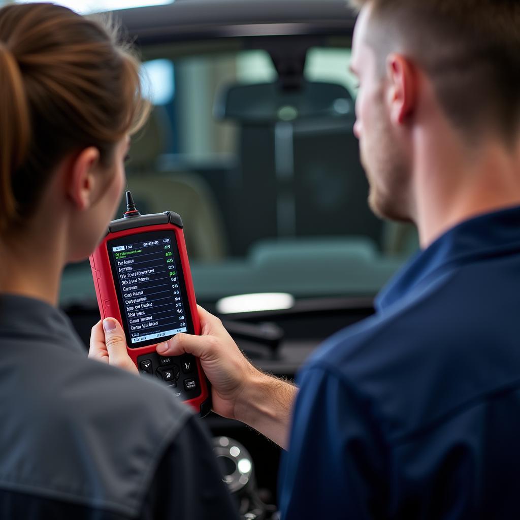 Mechanic Explaining Diagnostic Results to Customer