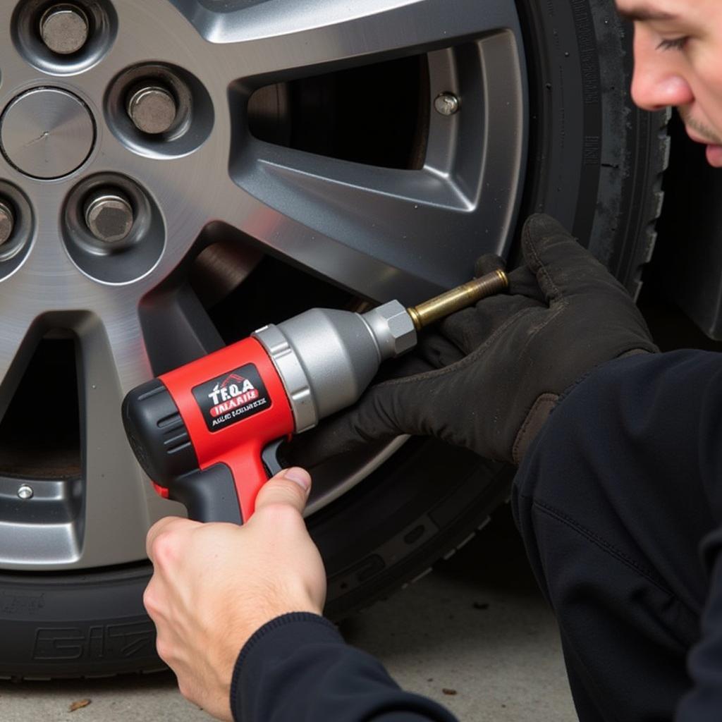 Mechanic Utilizing an Air Impact Wrench