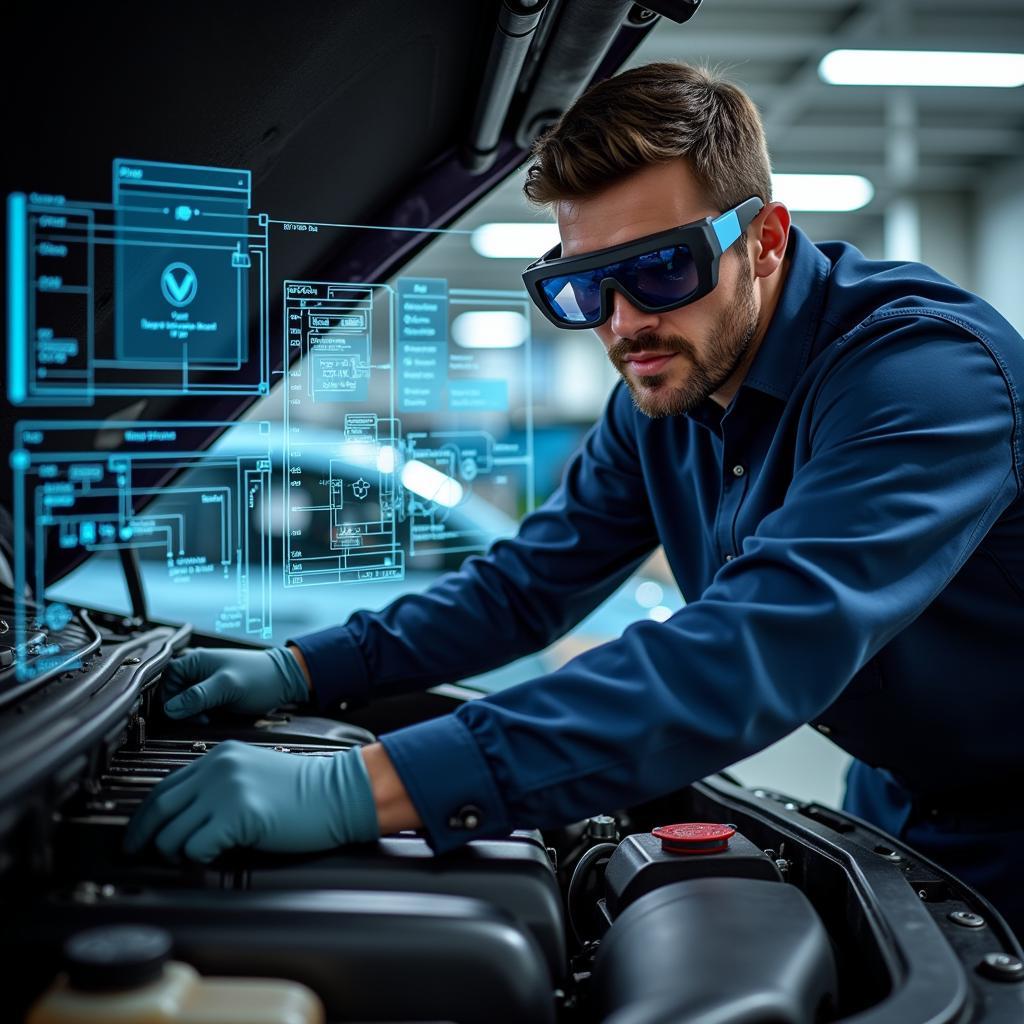 Mechanic Using Augmented Reality Car Diagnostics