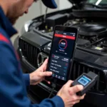 Mechanic Using Car Diagnostic Tool on iOS