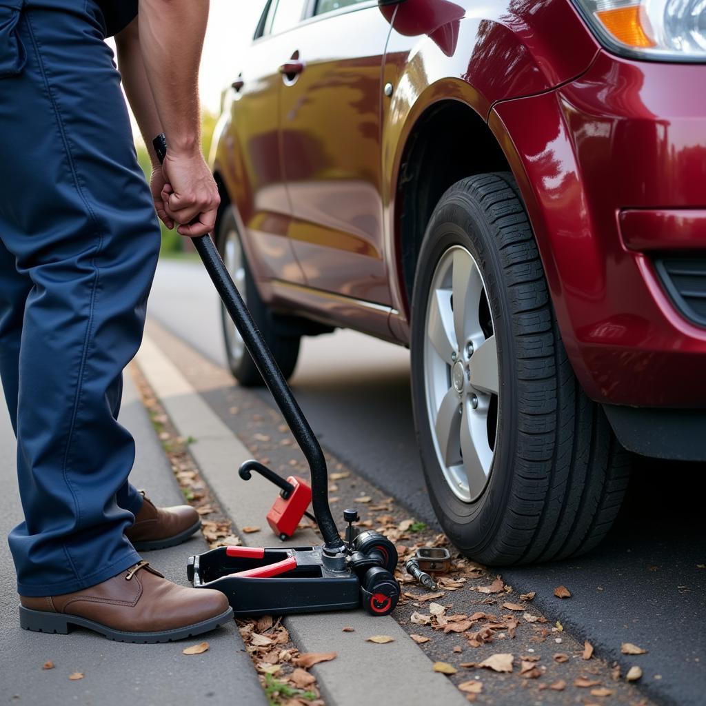 Mechanic Using Car Emergency Tools