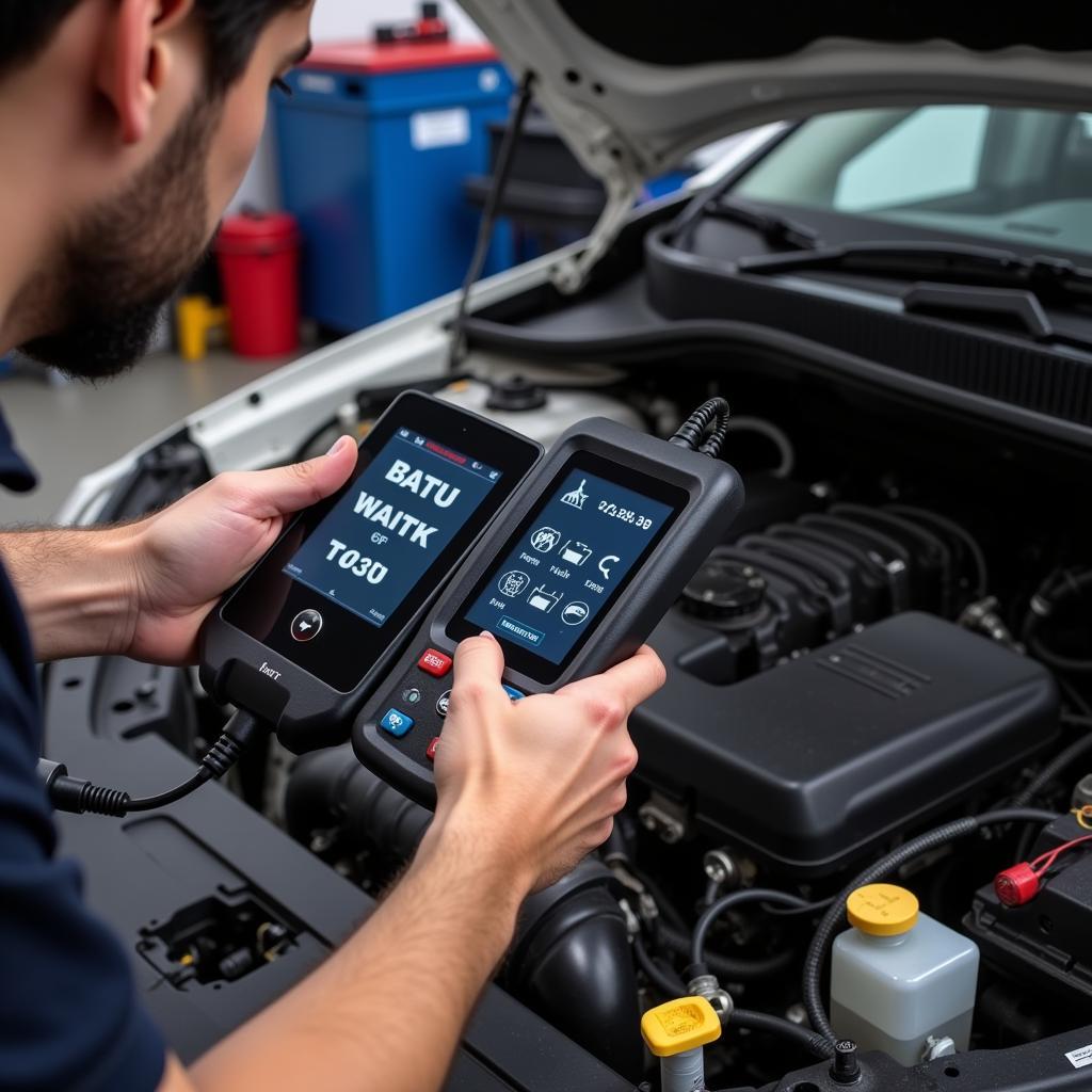 Mechanic Using a Car System Status Tool