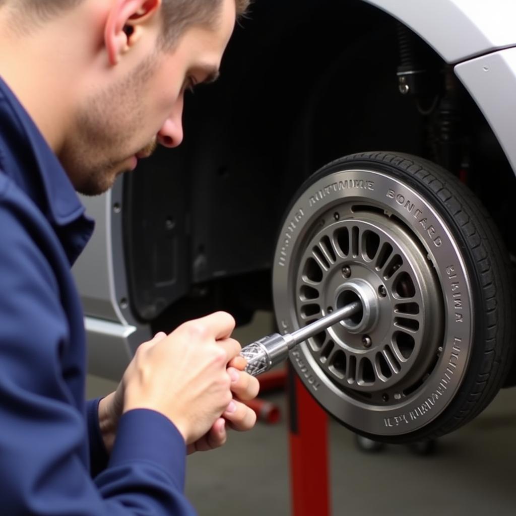 Mechanic Aligning Clutch on a European Car