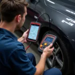 Mechanic Using a Diagnostic Scanner