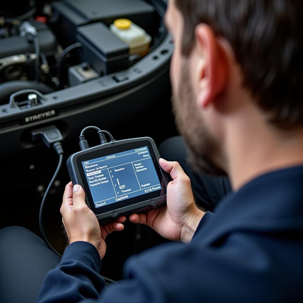 Mechanic Using a Diagnostic Tool on a Car