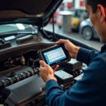 Mechanic Using a Diagnostic Tool