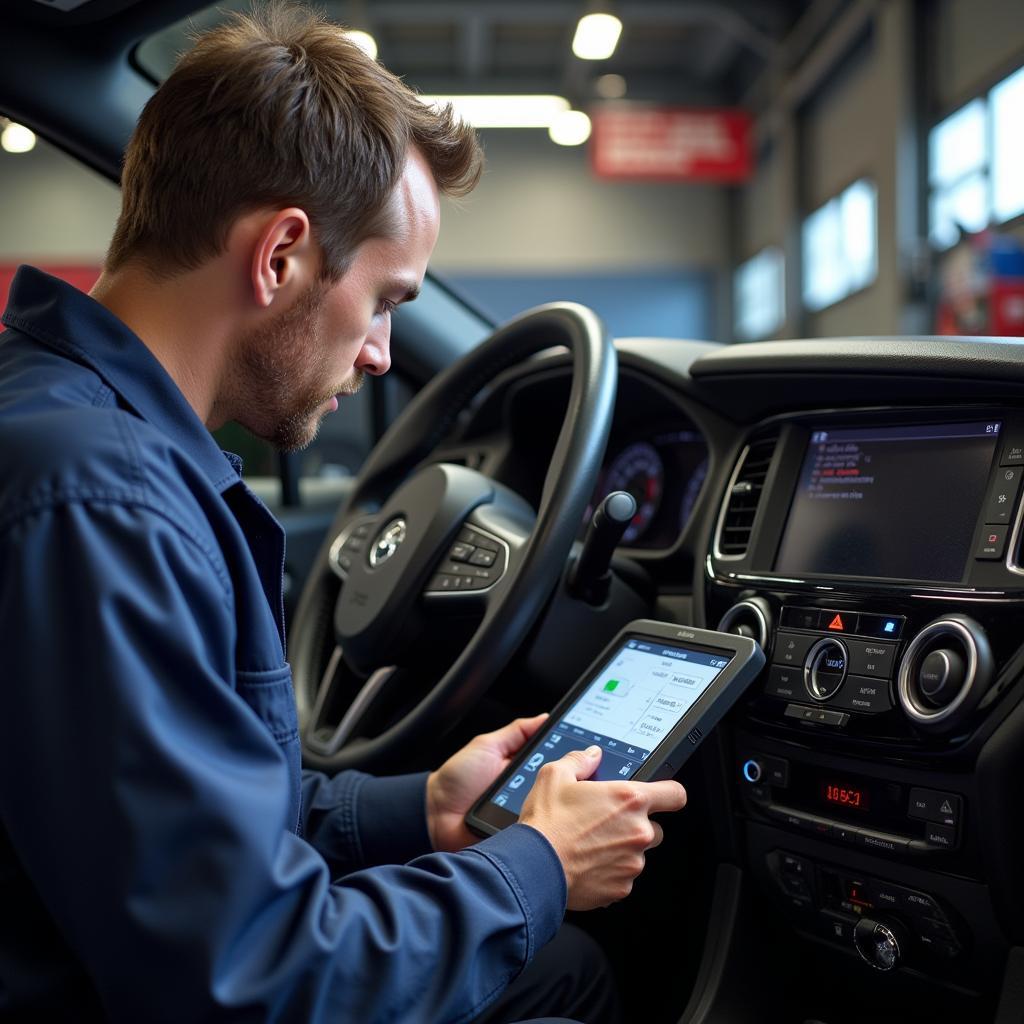 Mechanic Using a Diagnostic Tool