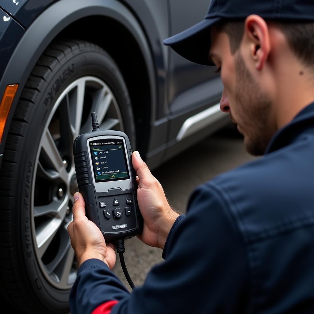 Mechanic Using a Diagnostic Tool