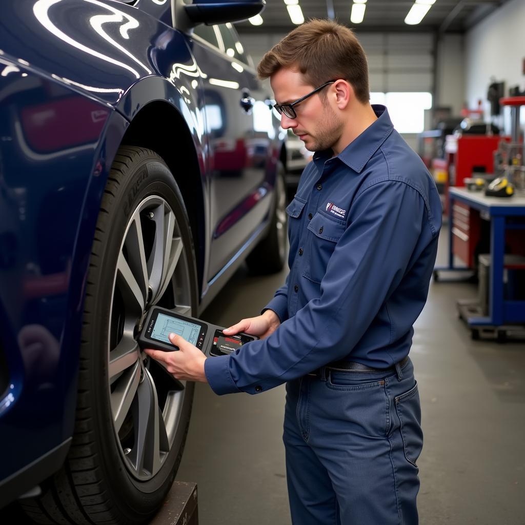 Mechanic Using Digital Alignment Tool