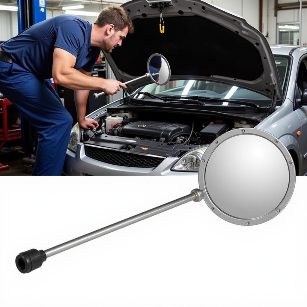 Mechanic Using Inspection Mirror on Car Engine