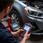 Mechanic Using a KMS Scan Tool