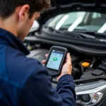 Mechanic Using an OBD-II Scanner