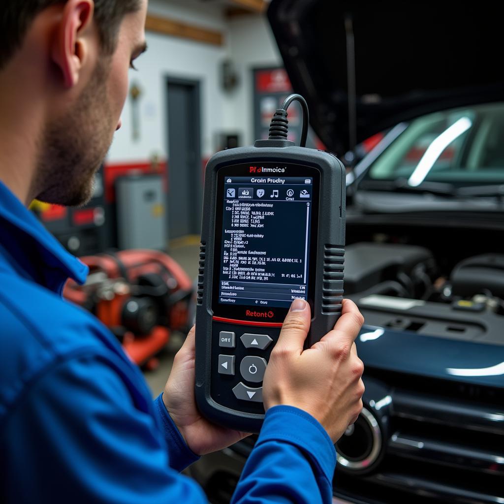 Mechanic Diagnosing Car with OBD2 Scanner