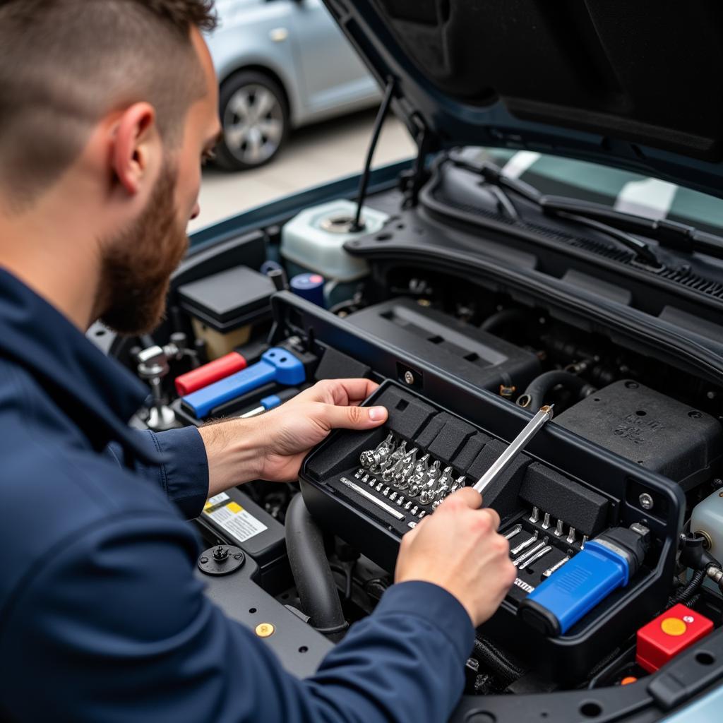 Mechanic Using Organized Tools