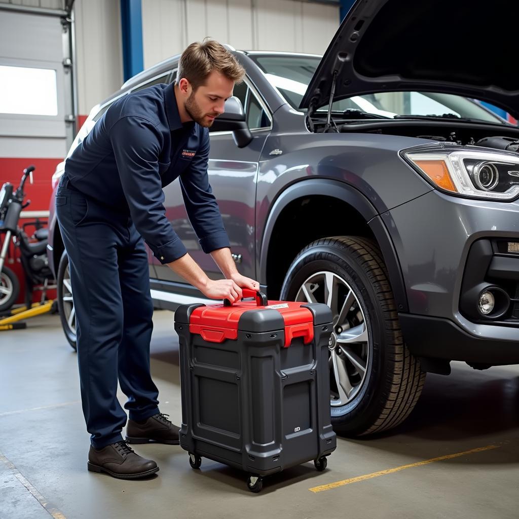 Mechanic Using Portable Tool Box