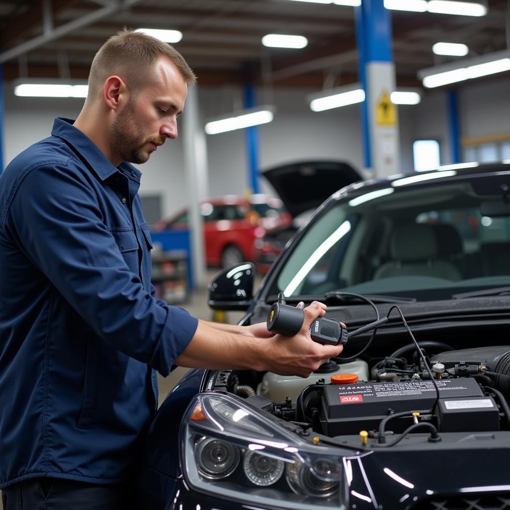 Mechanic Using Rented Diagnostic Scanner