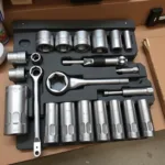 A comprehensive socket set with various sizes and extensions.