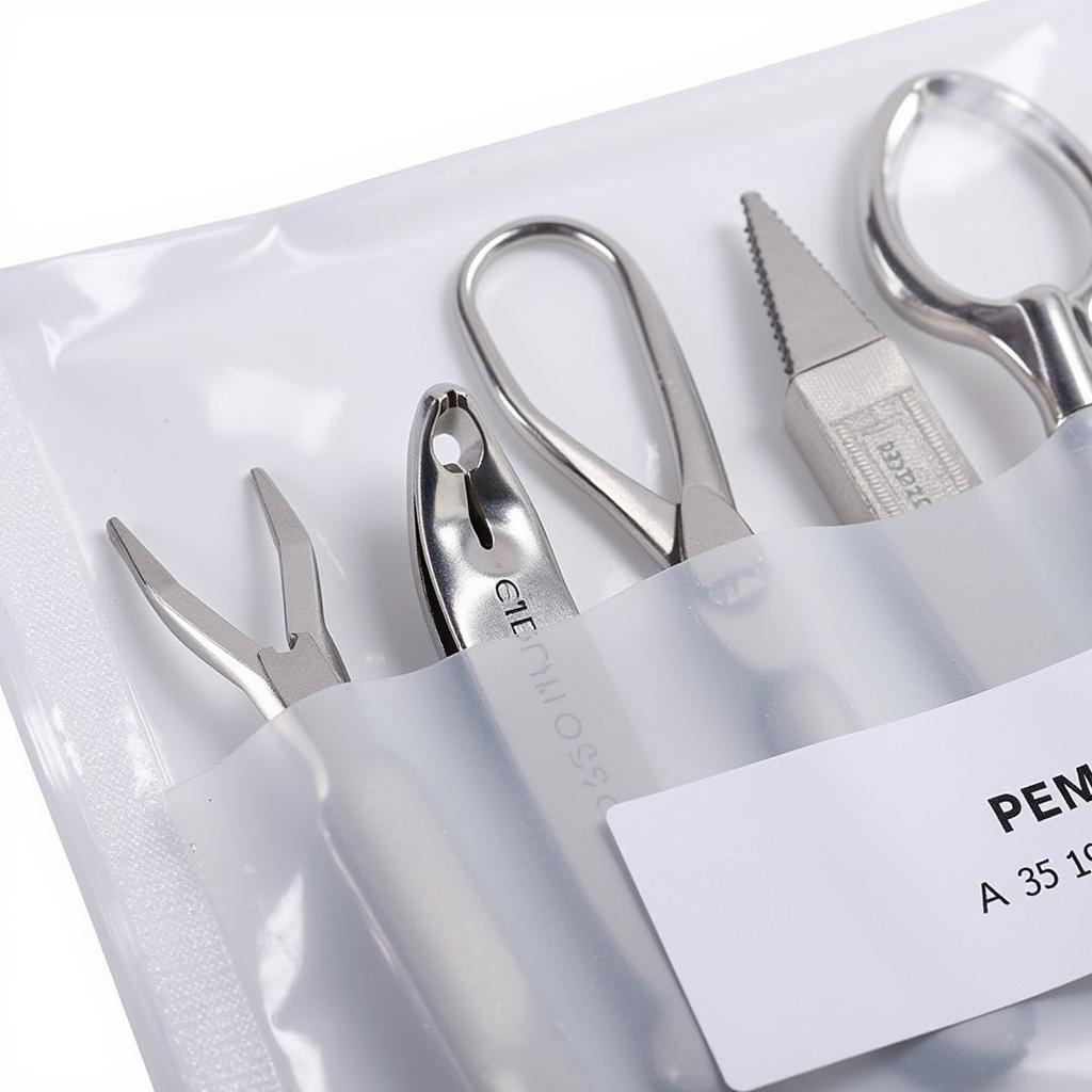 Metal nail implements stored in a sterilizer pouch