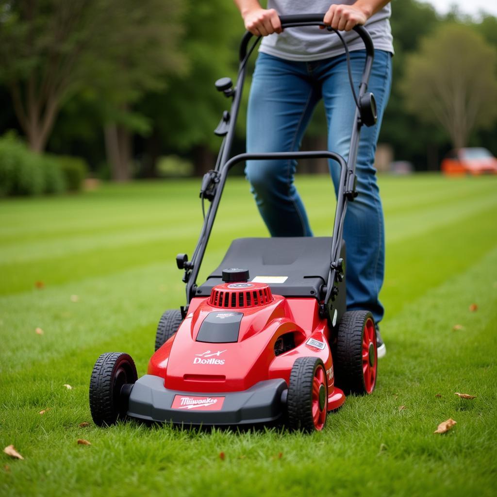 Milwaukee Cordless Lawn Mower in Action