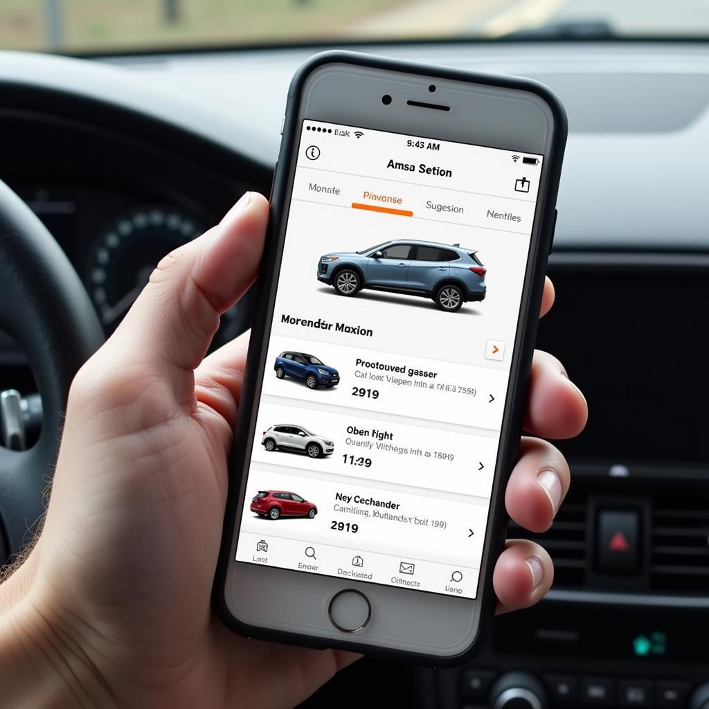 A person using a car suggestion tool on their smartphone.