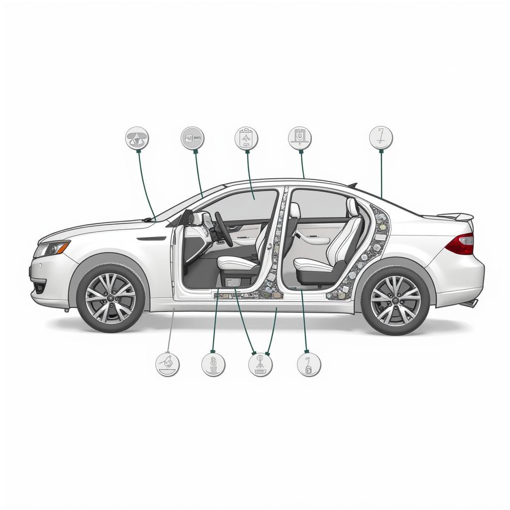 Complex locking mechanism of a modern car door.