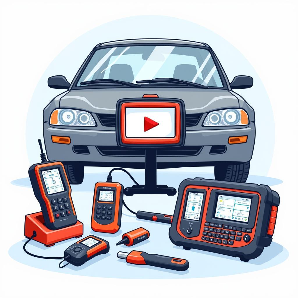 Modern car mechanic tools clipart featuring diagnostic equipment.