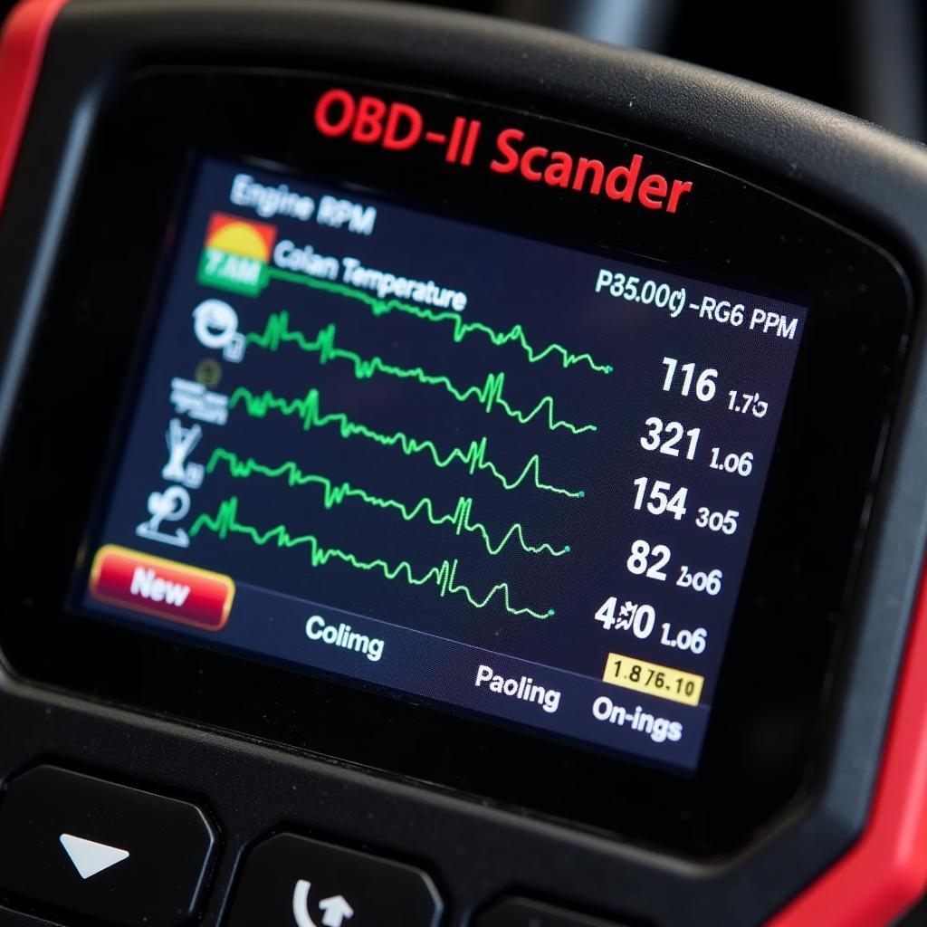 OBD-II scanner displaying real-time vehicle data