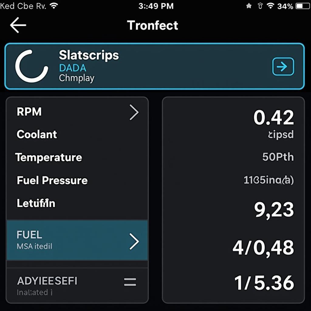 OBD2 Compatible App Interface on a Smartphone