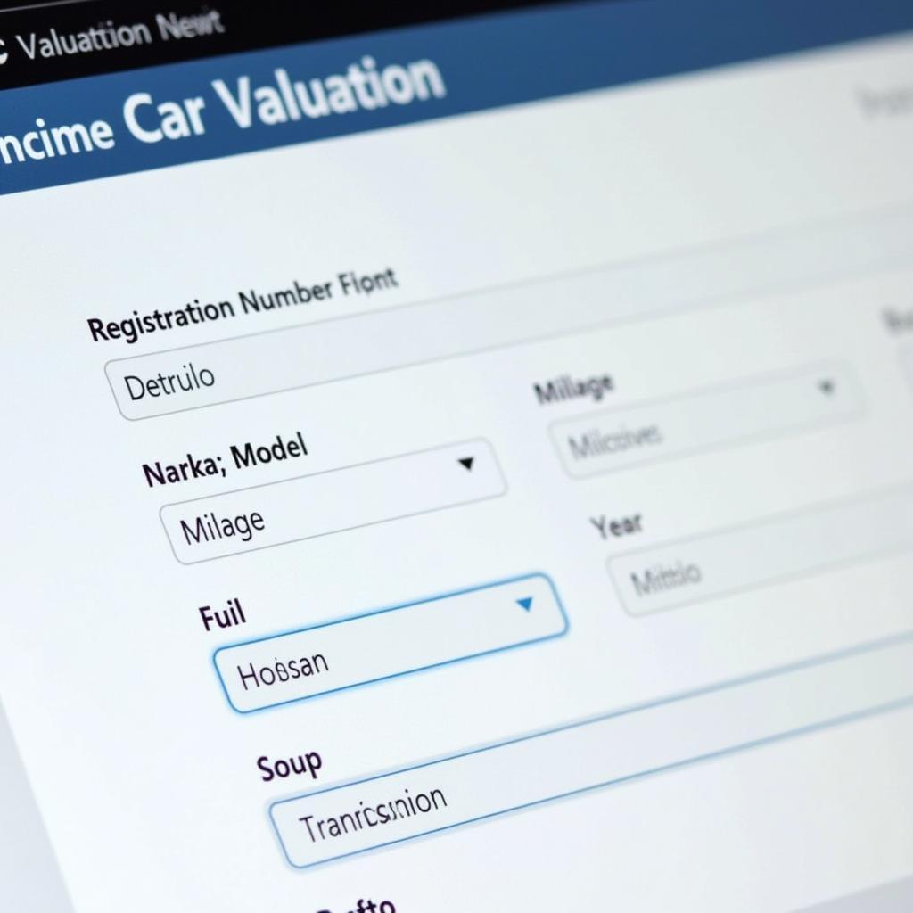 Online Car Valuation Tool Input Fields