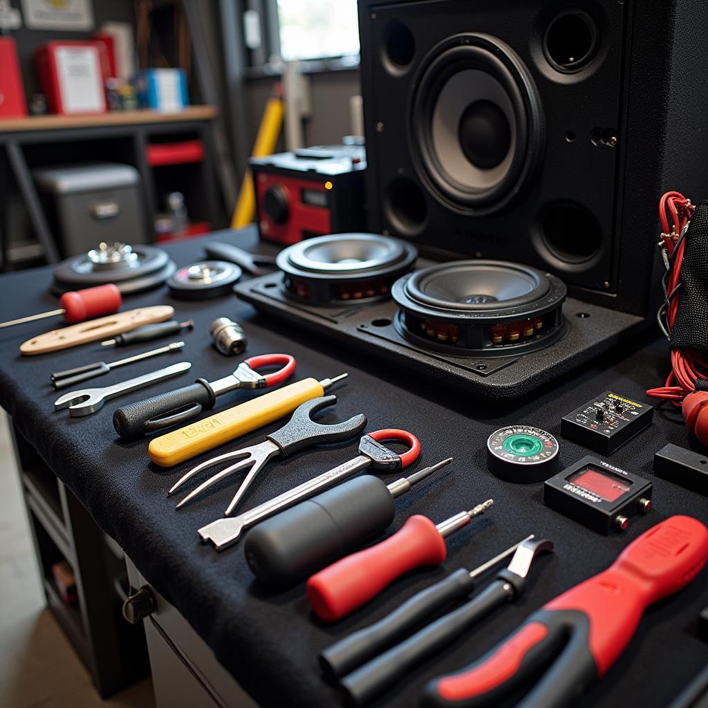 Organized Car Audio Installation Workspace