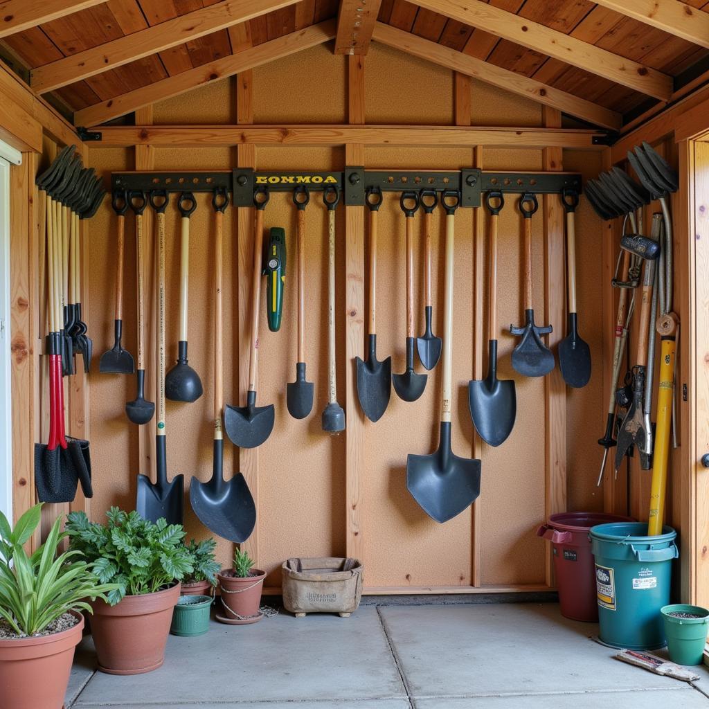 Organized Farm Tool Storage in a Shed