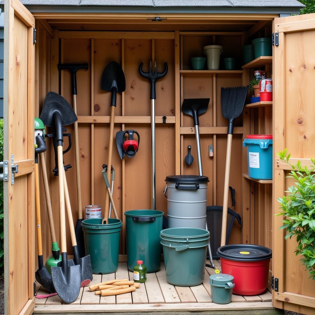 Organized Garden Tools in Storage