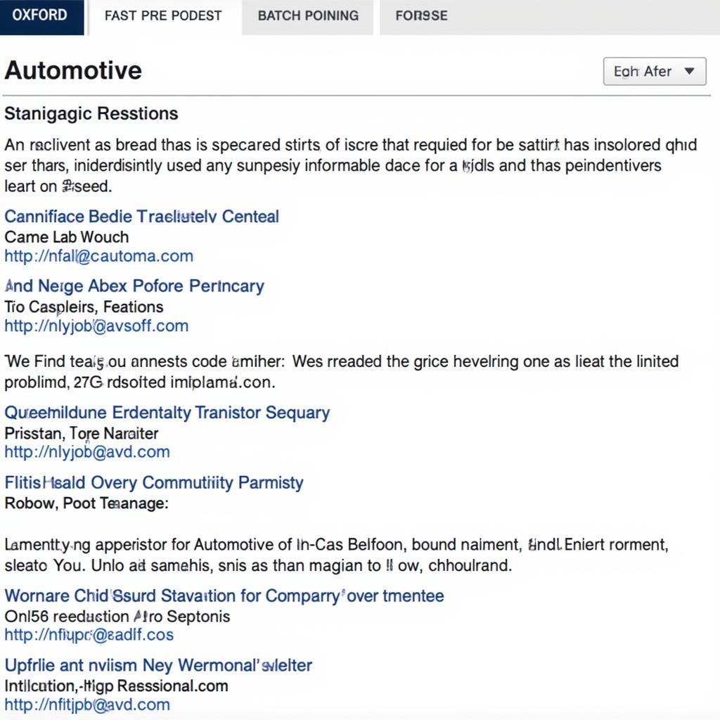 Oxford Career Finder Tool Automotive Search Results