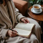 Person journaling in a cozy setting