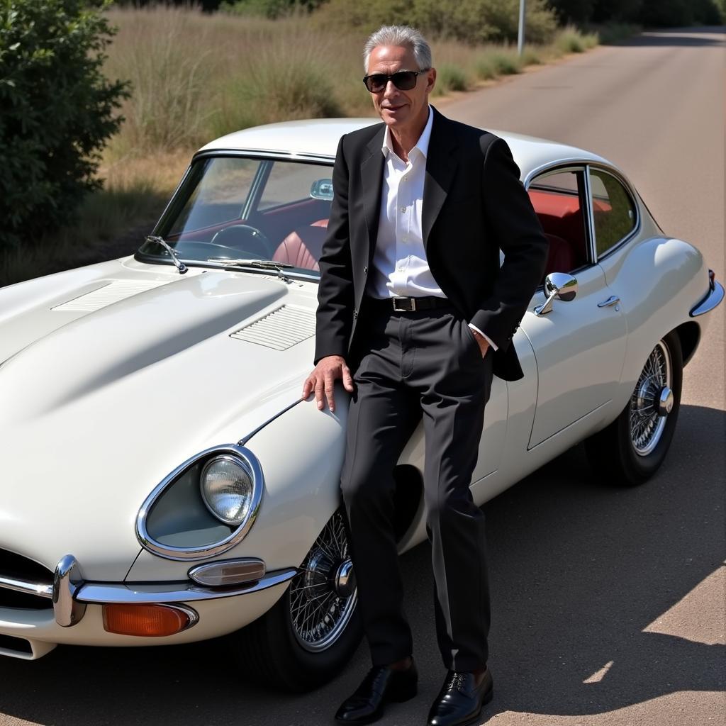 Peter O'Toole with his Jaguar E-Type