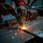 Plasma cutter in action cutting through car metal