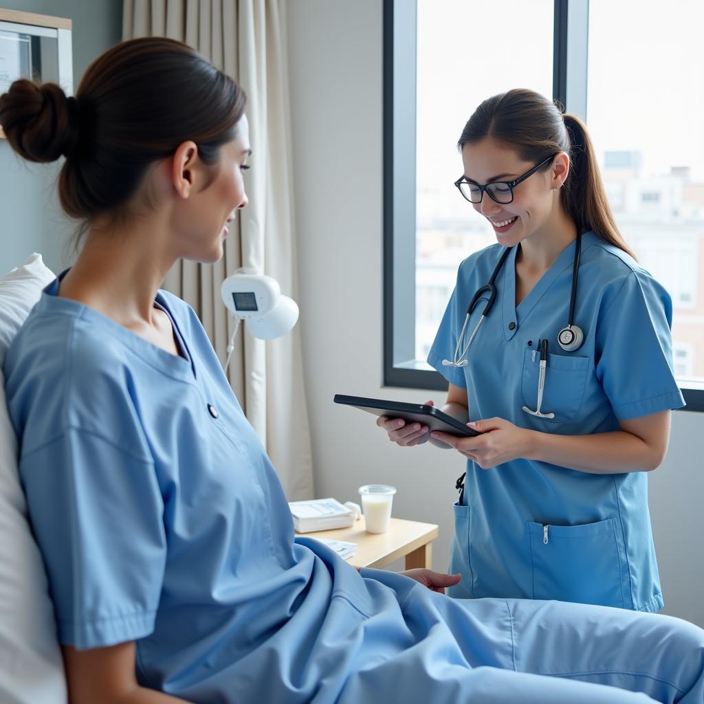 Nurse Using a Tablet at Patient's Bedside