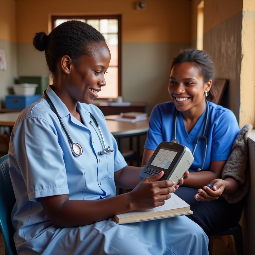 Point of care testing device being used in a remote clinic setting