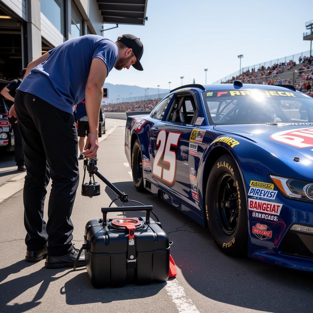 Portable laser alignment system being used trackside